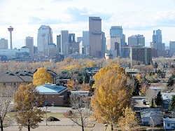 Calgary as seen off of Deerfoot Trail (major highway running north-south to the east of the city).